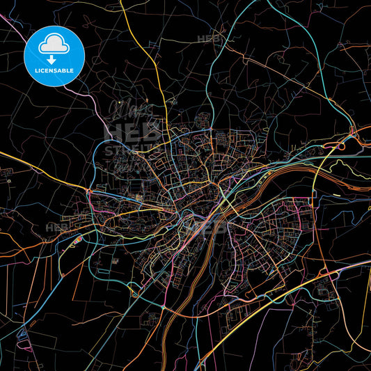 Freising, Bavaria, Germany, colorful city map on black background