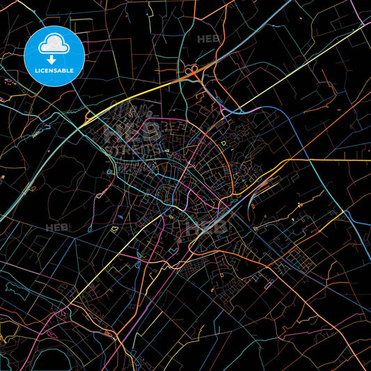Dulmen, North Rhine-Westphalia, Germany, colorful city map on black background