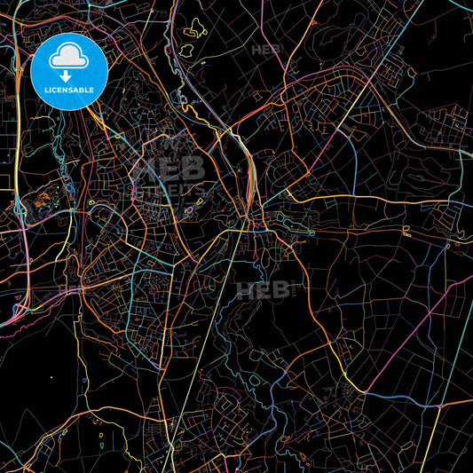 Herzogenrath, North Rhine-Westphalia, Germany, colorful city map on black background
