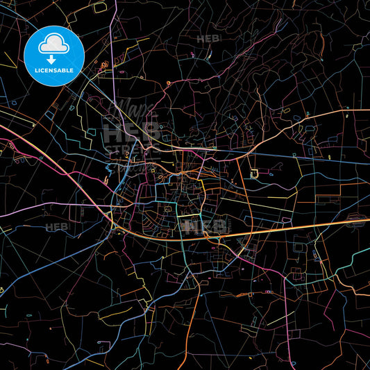 Melle, Lower Saxony, Germany, colorful city map on black background