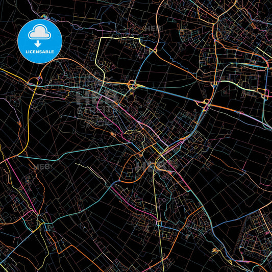 Oberursel (Taunus), Hesse, Germany, colorful city map on black background