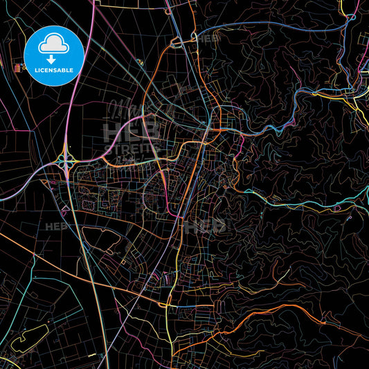 Weinheim, Baden-Wuerttemberg, Germany, colorful city map on black background