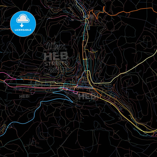 Albstadt, Baden-Wuerttemberg, Germany, colorful city map on black background