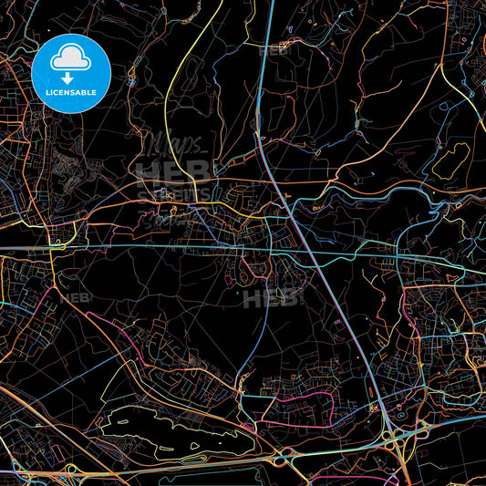 Erkrath, North Rhine-Westphalia, Germany, colorful city map on black background