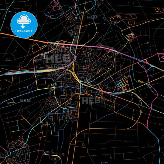 Lehrte, Lower Saxony, Germany, colorful city map on black background