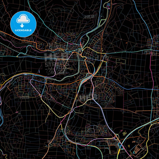 Bietigheim-Bissingen, Baden-Wuerttemberg, Germany, colorful city map on black background