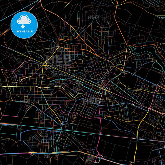 Falkensee, Brandenburg, Germany, colorful city map on black background