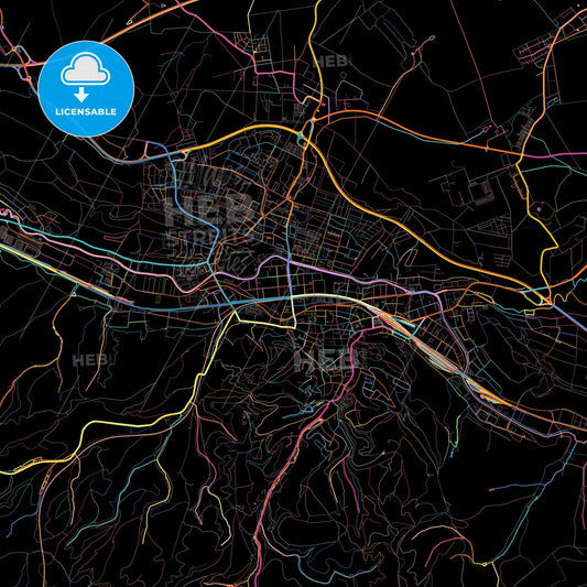 Eisenach, Thuringia, Germany, colorful city map on black background