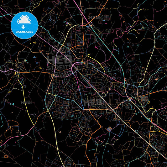 Pinneberg, Schleswig-Holstein, Germany, colorful city map on black background