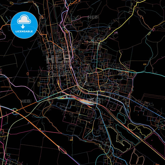Nordhausen, Thuringia, Germany, colorful city map on black background