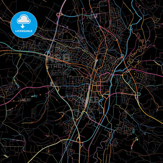 Weiden in der Oberpfalz, Bavaria, Germany, colorful city map on black background