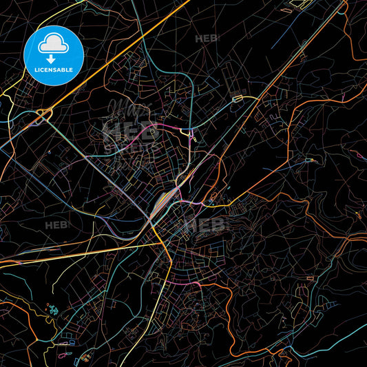 Homburg, Saarland, Germany, colorful city map on black background