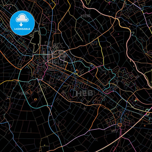 Heinsberg, North Rhine-Westphalia, Germany, colorful city map on black background