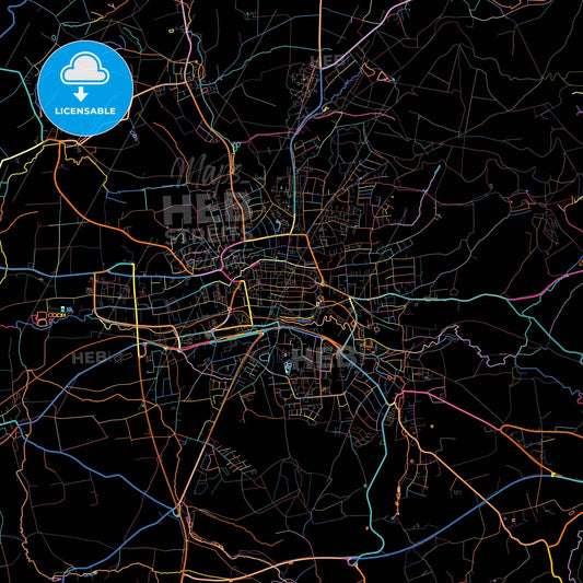 Lemgo, North Rhine-Westphalia, Germany, colorful city map on black background
