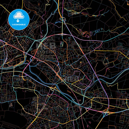 Siegburg, North Rhine-Westphalia, Germany, colorful city map on black background