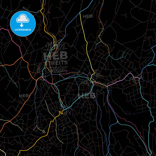 Dreieich, Hesse, Germany, colorful city map on black background