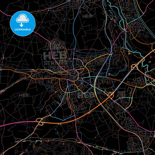 Schwabach, Bavaria, Germany, colorful city map on black background