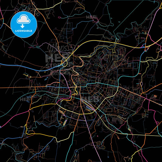 Bautzen, Saxony, Germany, colorful city map on black background