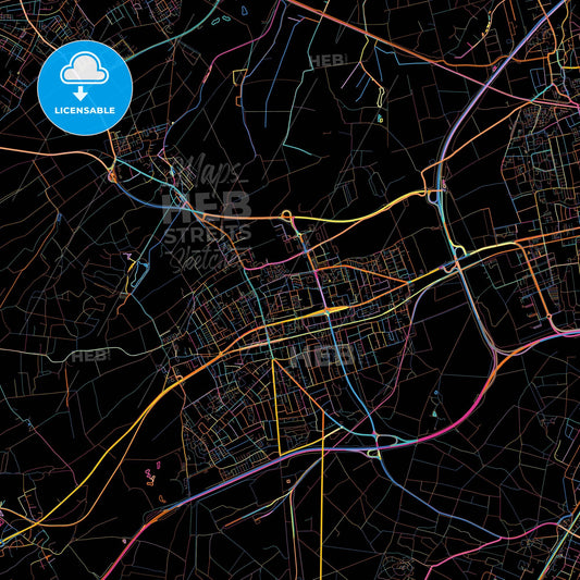 Germering, Bavaria, Germany, colorful city map on black background