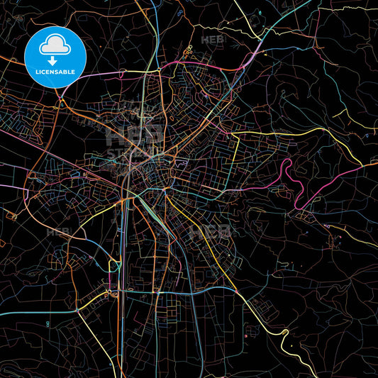 Neumarkt in der Oberpfalz, Bavaria, Germany, colorful city map on black background
