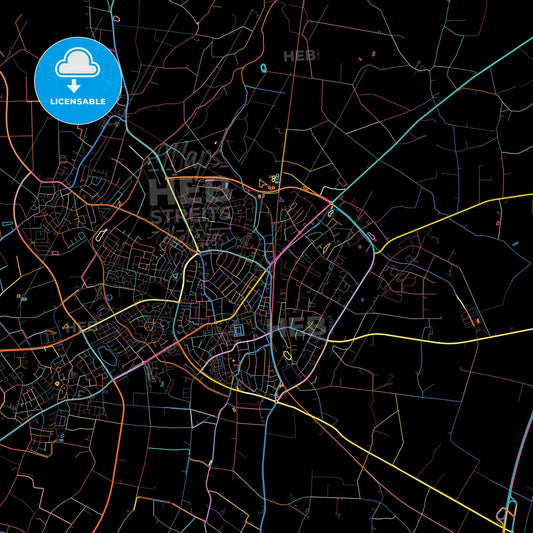 Ahaus, North Rhine-Westphalia, Germany, colorful city map on black background