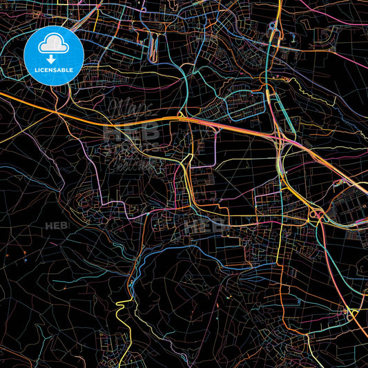 Leinfelden-Echterdingen, Baden-Wuerttemberg, Germany, colorful city map on black background