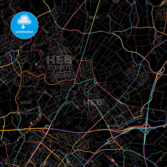 Wurselen, North Rhine-Westphalia, Germany, colorful city map on black background