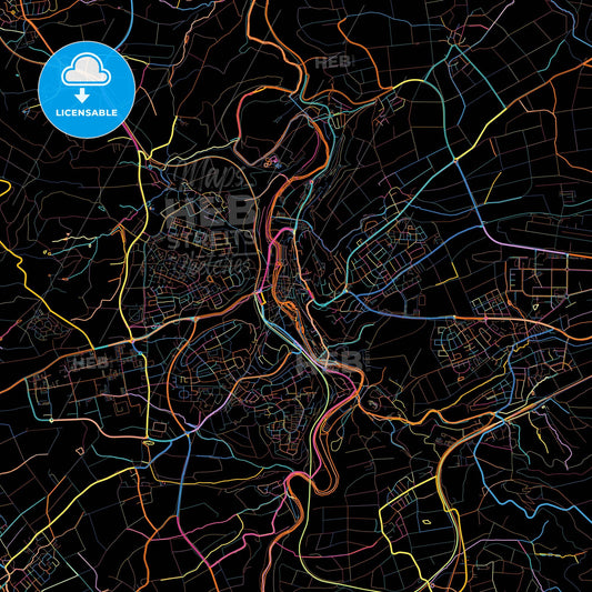 Schwabisch Hall, Baden-Wuerttemberg, Germany, colorful city map on black background
