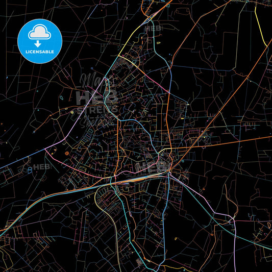Buchholz in der Nordheide, Lower Saxony, Germany, colorful city map on black background