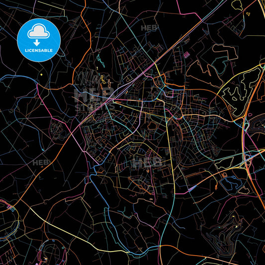 Kamp-Lintfort, North Rhine-Westphalia, Germany, colorful city map on black background