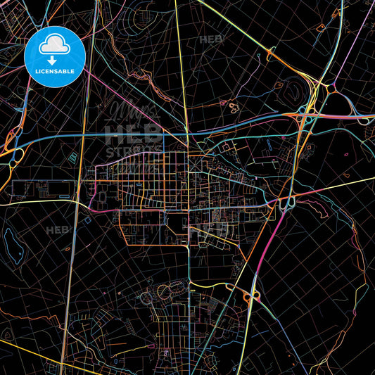 Neu-Isenburg, Hesse, Germany, colorful city map on black background