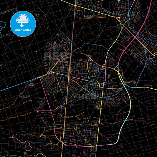 Langen, Hesse, Germany, colorful city map on black background