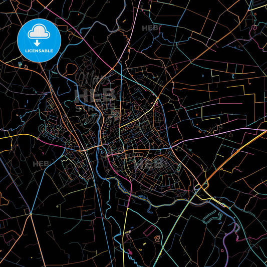 Greven, North Rhine-Westphalia, Germany, colorful city map on black background