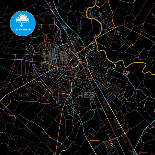 Emsdetten, North Rhine-Westphalia, Germany, colorful city map on black background