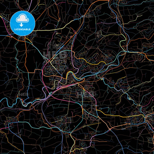 Backnang, Baden-Wuerttemberg, Germany, colorful city map on black background