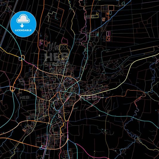 Erding, Bavaria, Germany, colorful city map on black background
