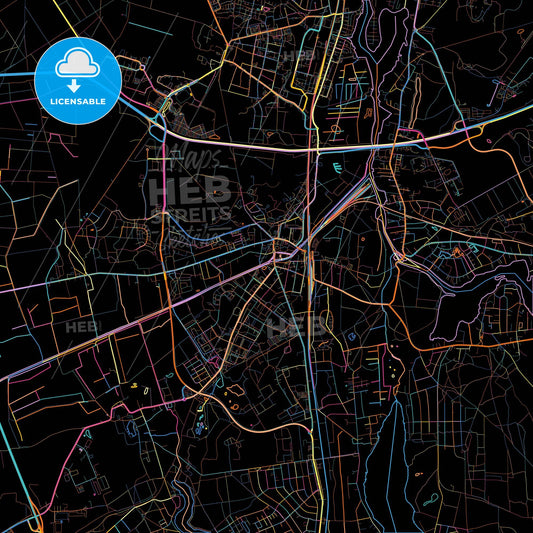 Konigs Wusterhausen, Brandenburg, Germany, colorful city map on black background