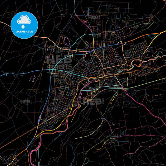 Furstenfeldbruck, Bavaria, Germany, colorful city map on black background