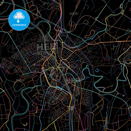 Meppen, Lower Saxony, Germany, colorful city map on black background