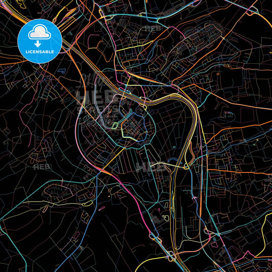Saarlouis, Saarland, Germany, colorful city map on black background