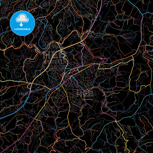 Wermelskirchen, North Rhine-Westphalia, Germany, colorful city map on black background