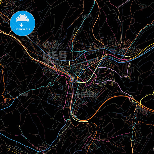 Zweibrucken, Rheinland-Pfalz, Germany, colorful city map on black background