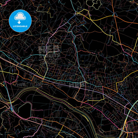 Radebeul, Saxony, Germany, colorful city map on black background