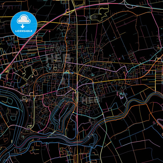 Leer, Lower Saxony, Germany, colorful city map on black background