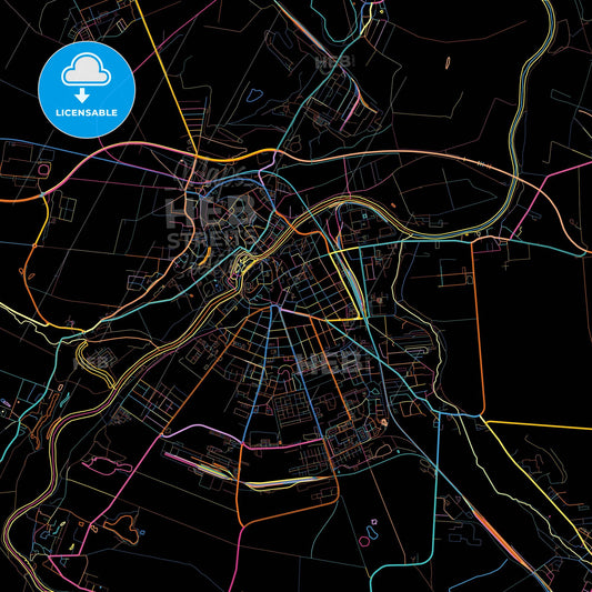 Bernburg (Saale), Saxony-Anhalt, Germany, colorful city map on black background
