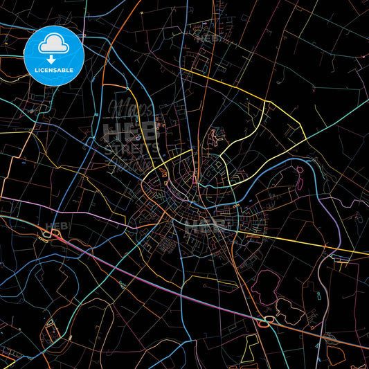 Goch, North Rhine-Westphalia, Germany, colorful city map on black background