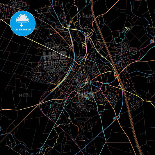 Uelzen, Lower Saxony, Germany, colorful city map on black background
