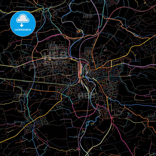 Crailsheim, Baden-Wuerttemberg, Germany, colorful city map on black background