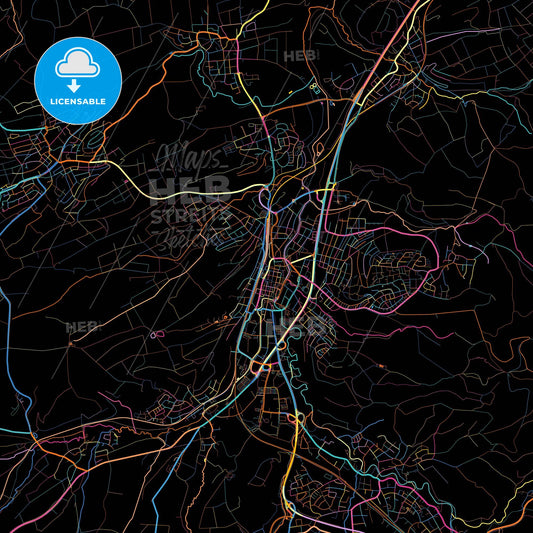 Balingen, Baden-Wuerttemberg, Germany, colorful city map on black background
