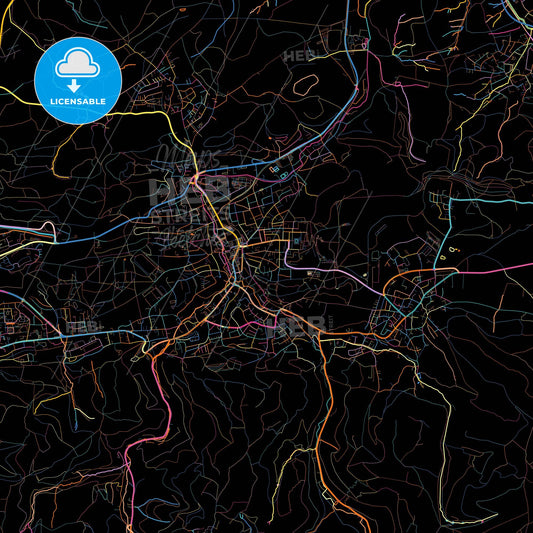 Hemer, North Rhine-Westphalia, Germany, colorful city map on black background